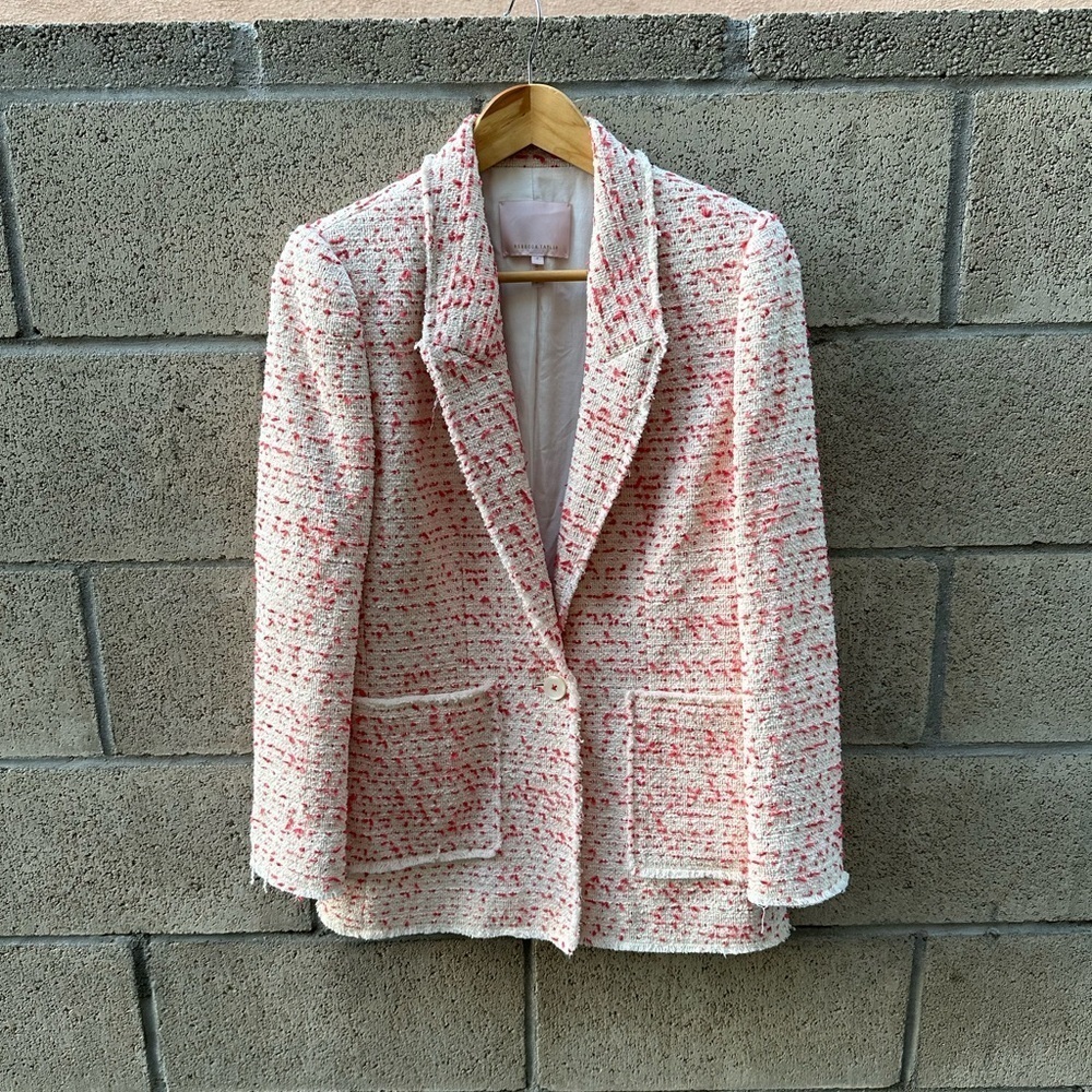 Rebecca Taylor Beckie Tweed Jacket White/Red Women's Size 4 - Picture 1 of 11